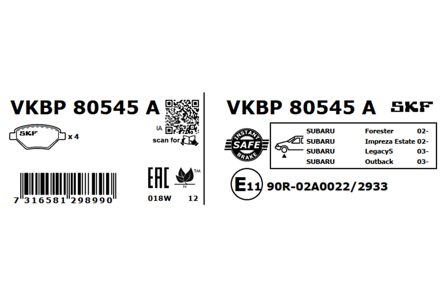 SKF VKBP 80545 A Bremsbelagsatz, Scheibenbremse